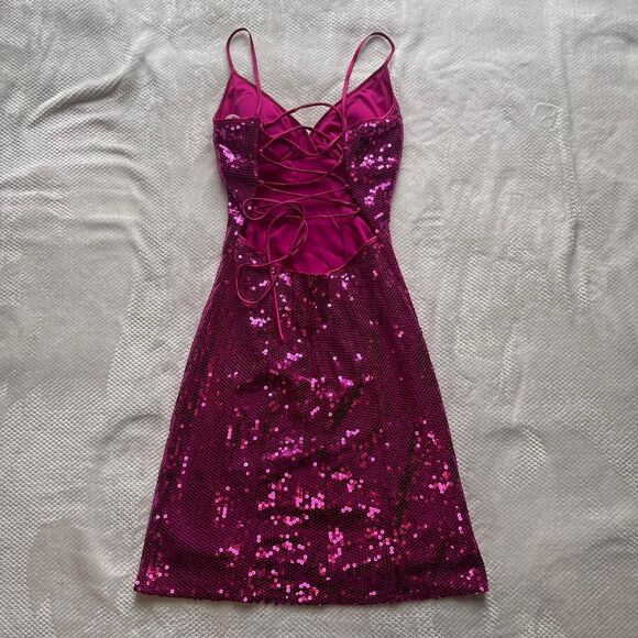 MASQUERADE HOT PINK SEQUIN MINI DRESS - Picture 4 of 5